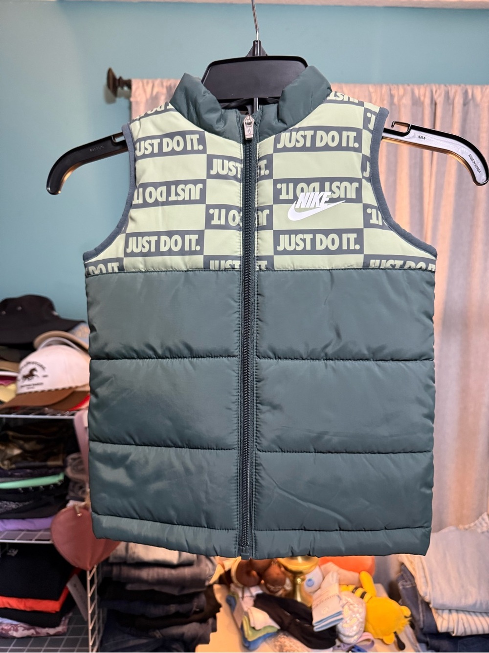 Nike Toddler 4T Just Do It Puffer Vest Green Full Zip Logo